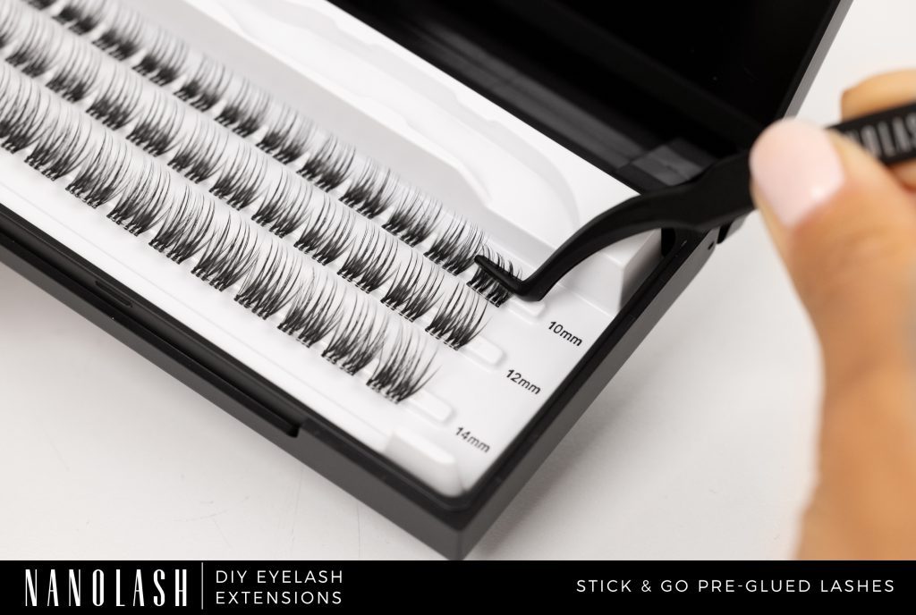 grappes de cils avec de la colle transparente nanolash